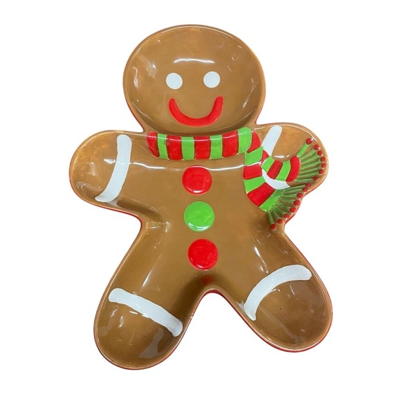 Gingerbread Man Plate‎ Christmas Holiday Serving Dish Candy Cookie Treat - Picture 1 of 8